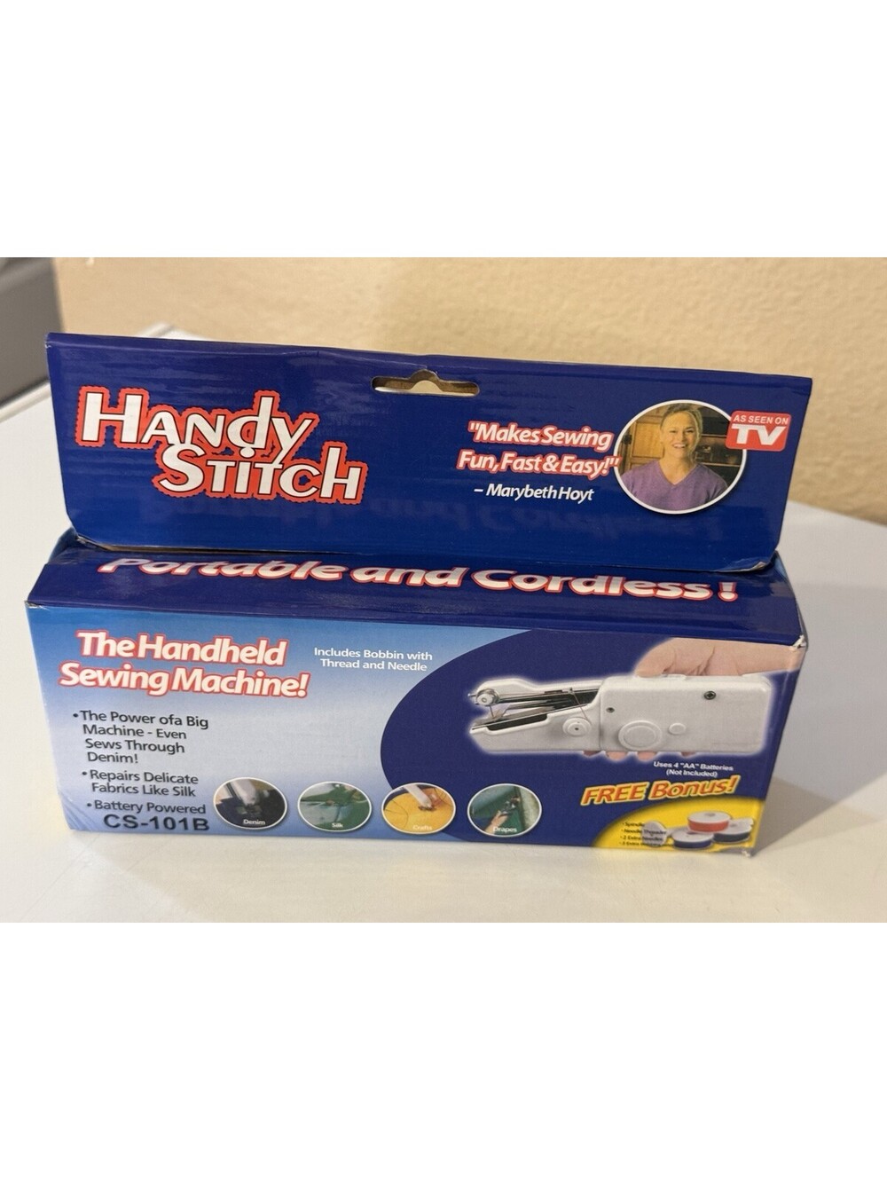 Handy Stitch CS-101B Handheld Sewing Machine Portable Cordless White With Box